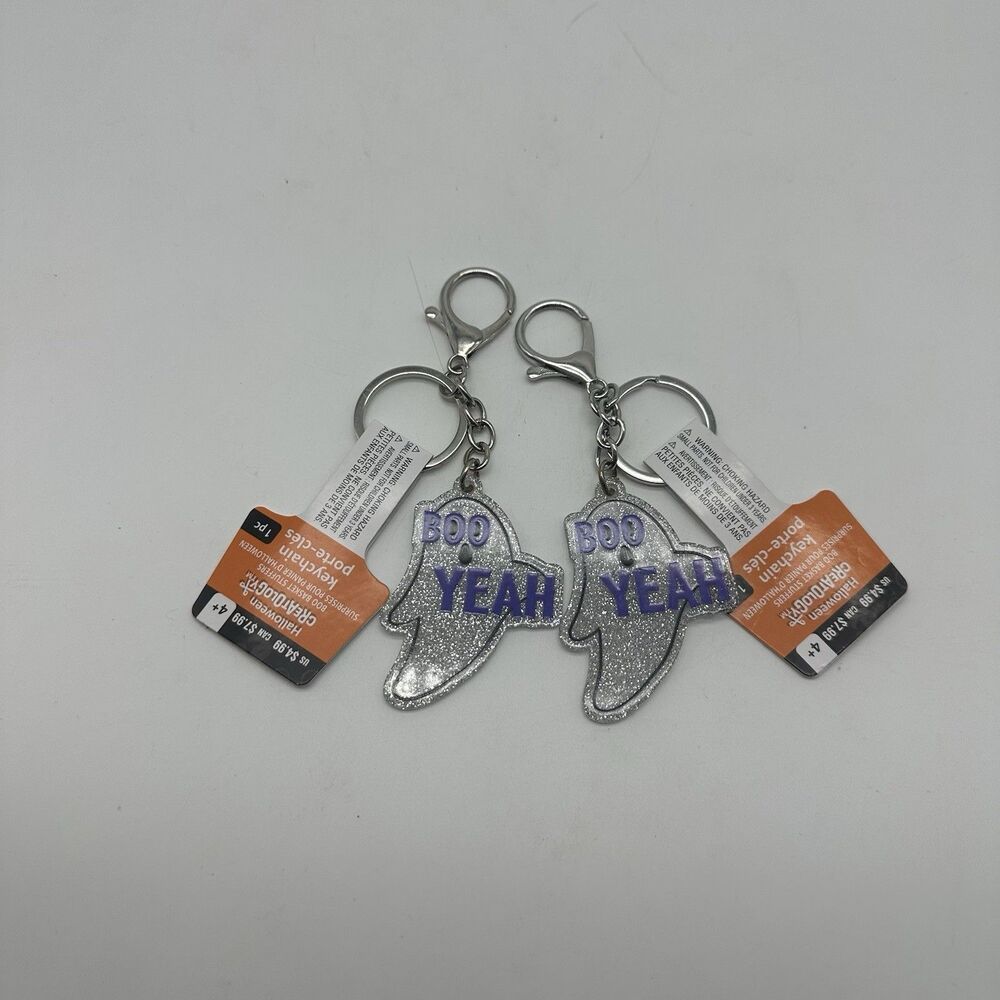 Creatology Halloween Ghost Boo Yeah Glitter Keychain Lot 2 NWT Silver Purple